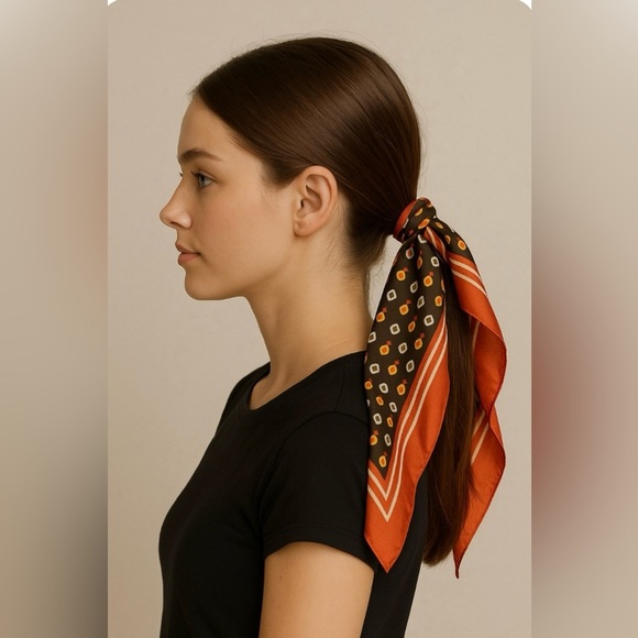 Vintage Japanese Acetate Twill Scarf - Retro Floral Geometric Print - Picture 4 of 6